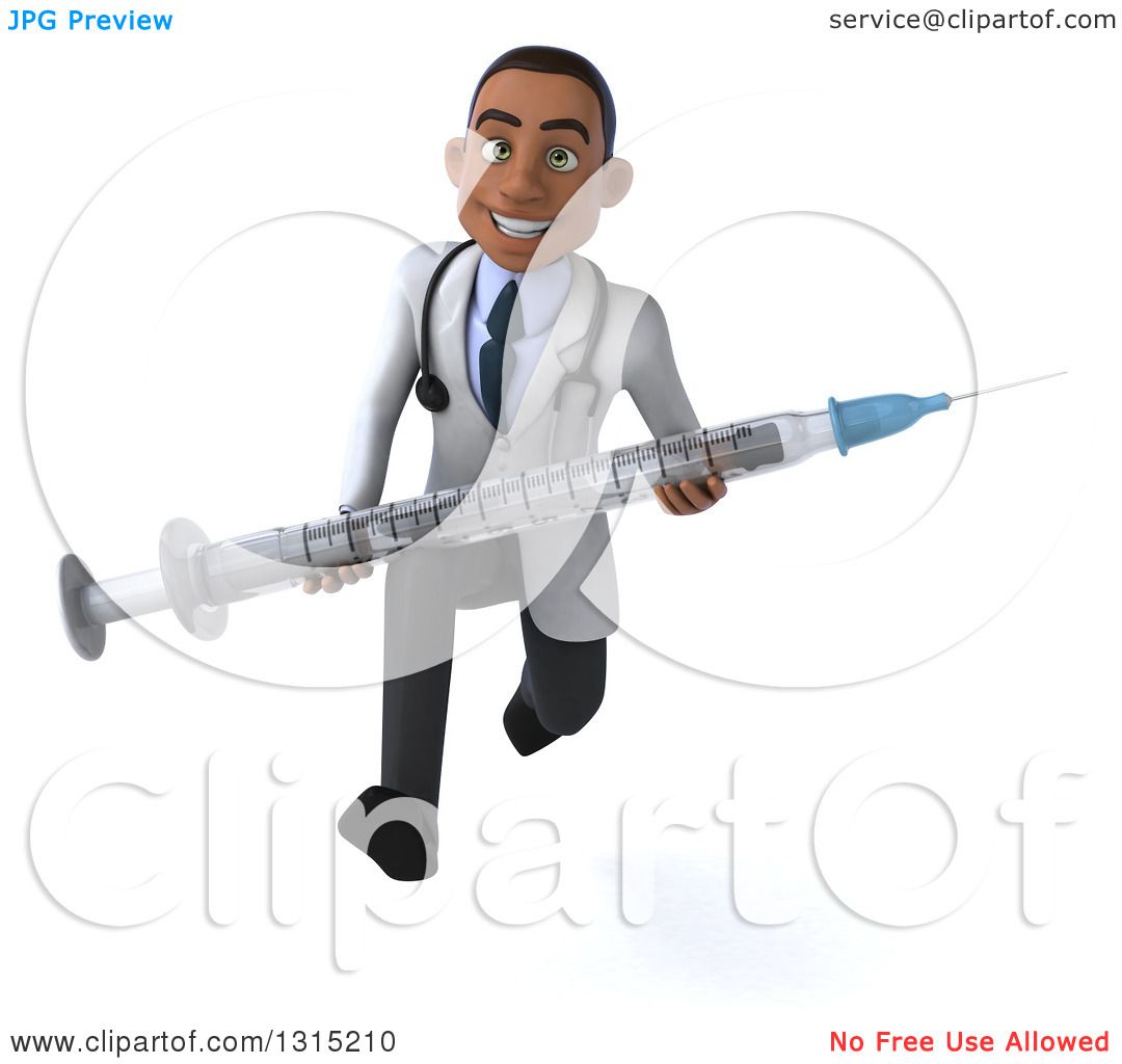 Clipart of a 3d Young Black Male Phlebotomist Doctor Sprinting and Holding ...