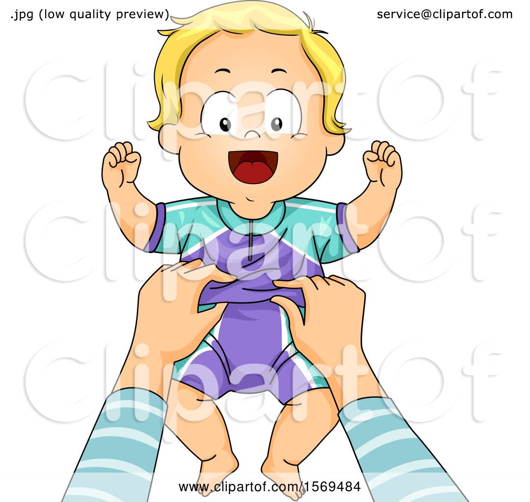 Clipart of a Baby Boy Getting Changed into Swimwear - Royalty Free ...