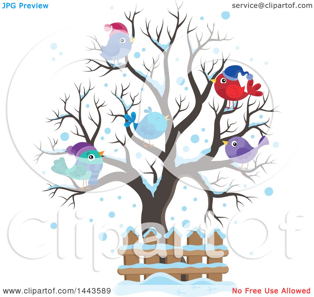 Download Clipart of a Bare Winter Tree with Busy Birds - Royalty Free Vector Illustration by visekart ...