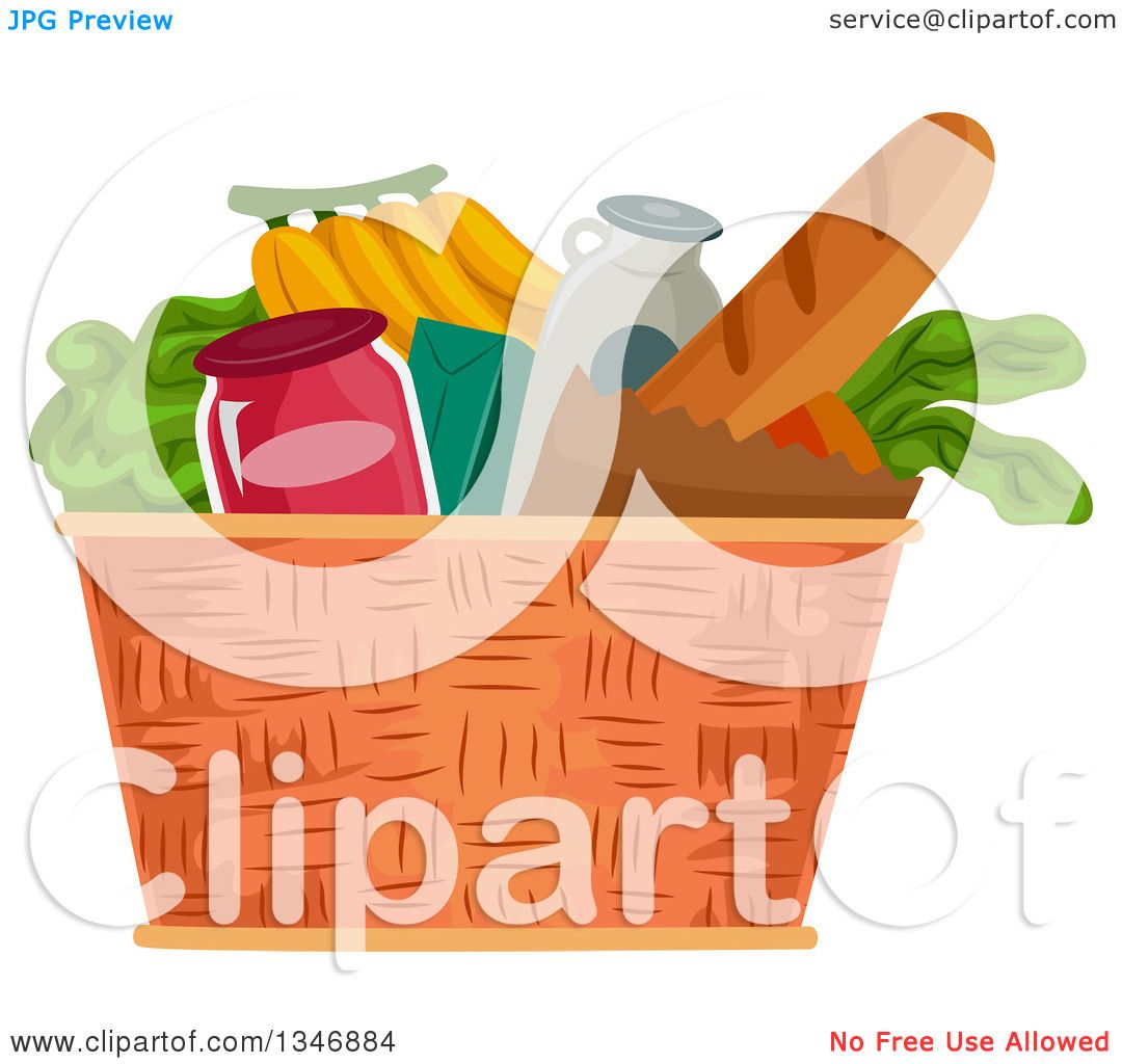 Clipart of a Basket Full of Groceries - Royalty Free Vector ...