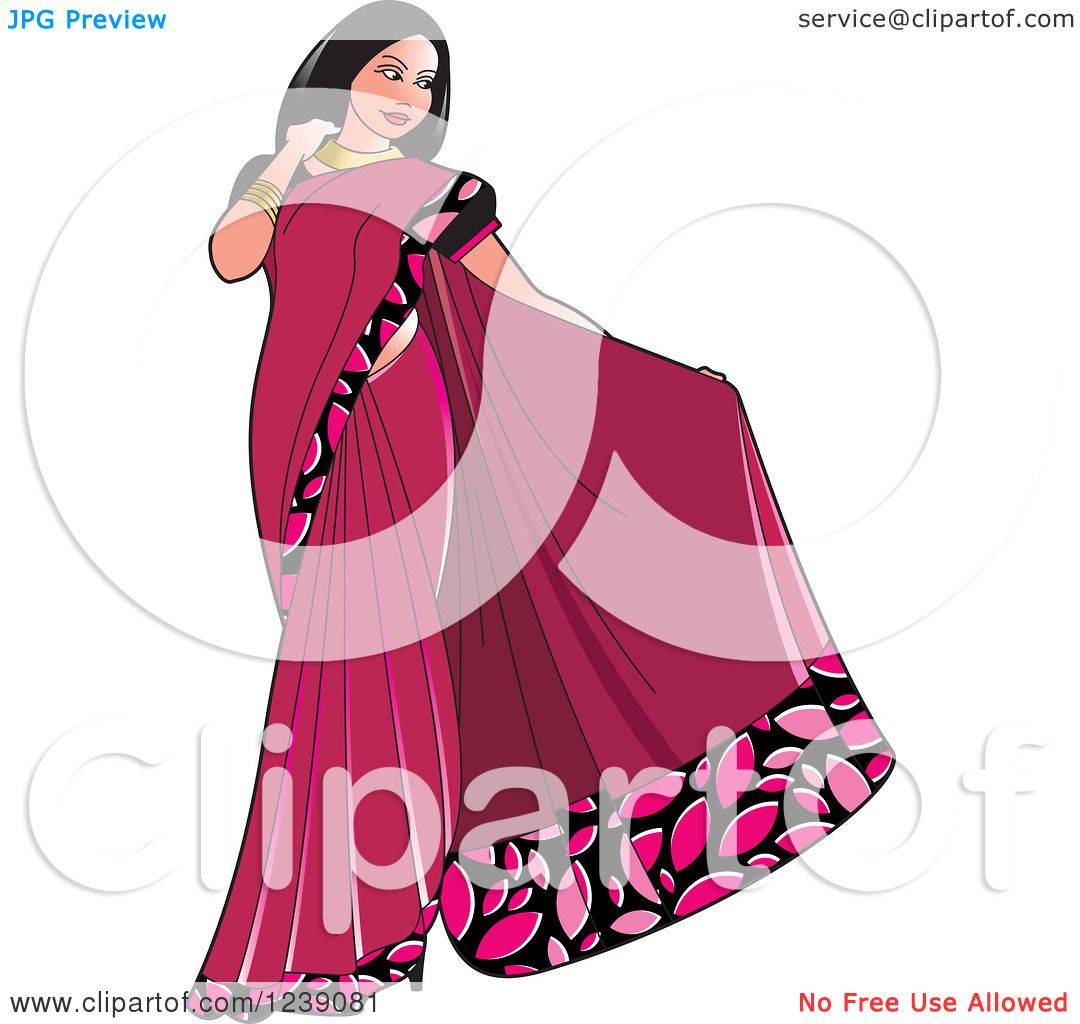 Clipart of a Beautiful Indian Woman Modeling a Pink Saree Dress - Royalty  Free Vector Illustration by Lal Perera #1239081