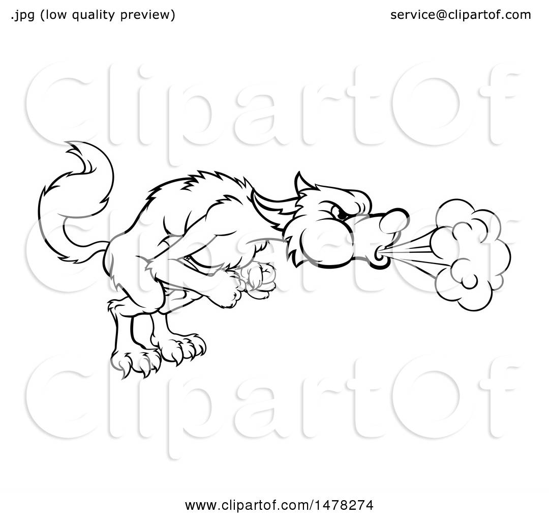 Clipart of a Big Bad Wolf Blowing - Royalty Free Vector Illustration by ...
