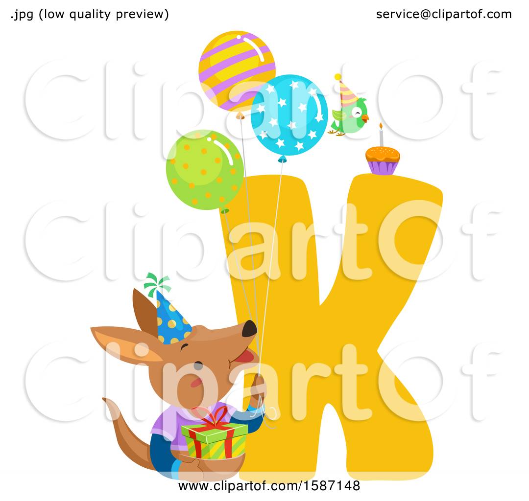 Clipart of a Birthday Animal Alphabet Letter K with a Kangaroo - Royalty  Free Vector Illustration by BNP Design Studio #1587148