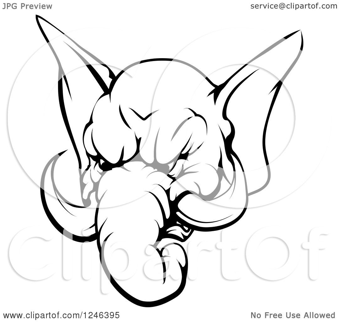 Download Clipart of a Black and White Aggressive Elephant Mascot ...