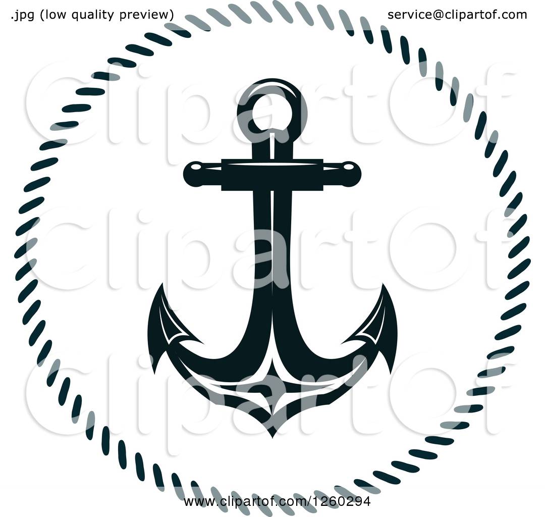 Clipart of a Black and White Anchor in a Rope Frame - Royalty Free Vector  Illustration by Vector Tradition SM #1260294