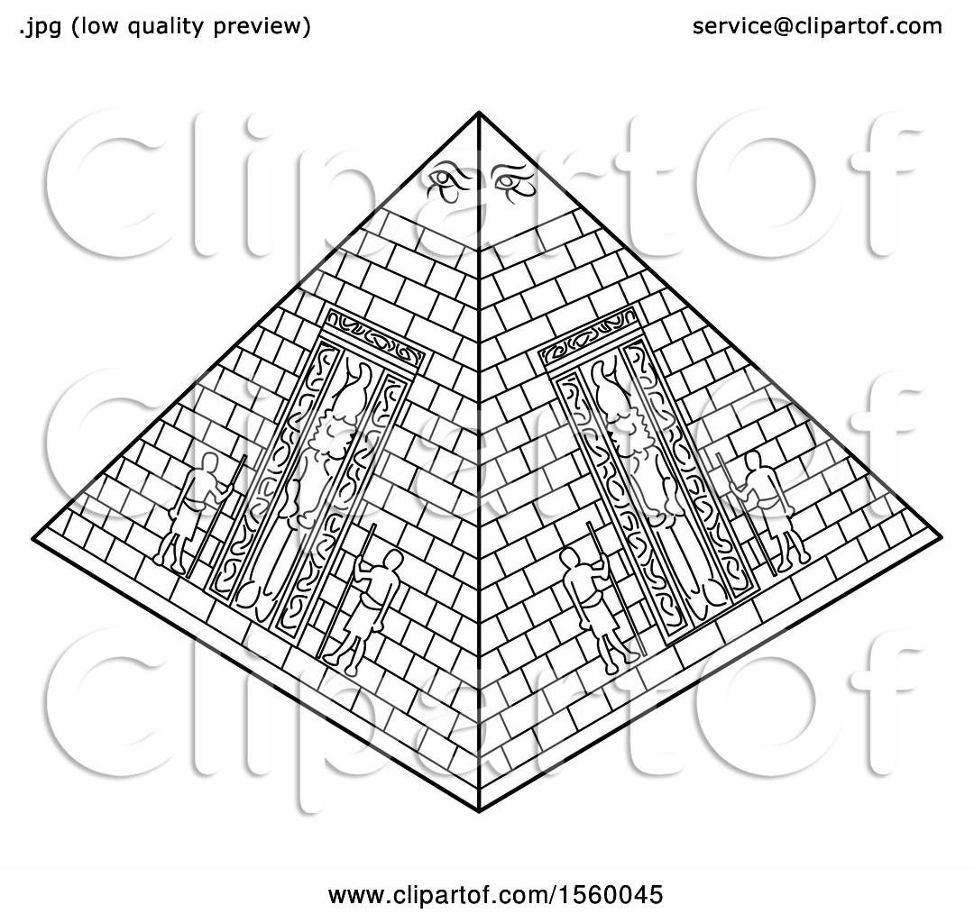 Clipart of a Black and White Ancient Egyptian Pyramid - Royalty Free ...