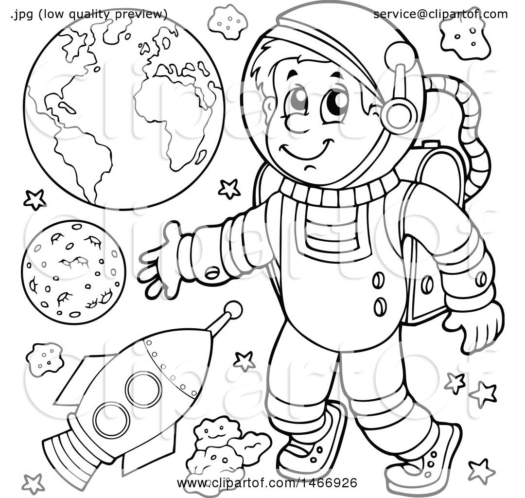 Clipart of a Black and White Astronaut - Royalty Free Vector