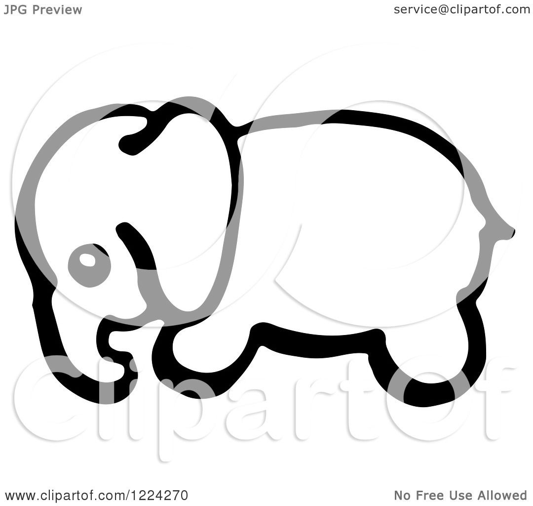 Clipart of a Black and White Baby Elephant in Profile ...