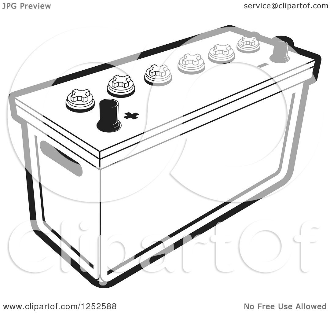 Clipart of a Black and White Battery Royalty Free Vector Illustration