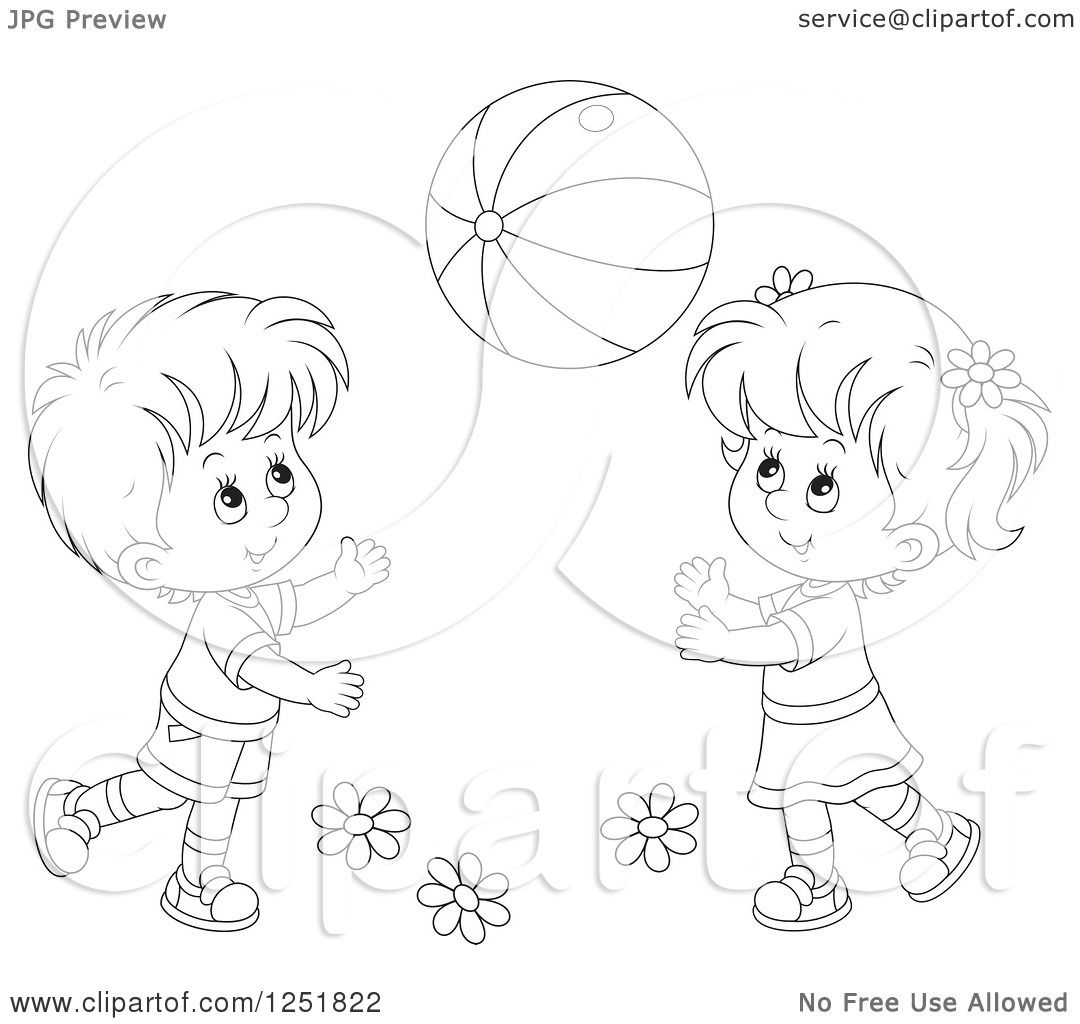 Clipart Of A Black And White Boy And Girl Playing With A Ball Royalty Free Vector Illustration By Alex Bannykh