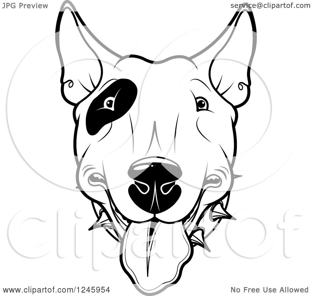 Clipart of a Black and White Bull Terrier Dog Face