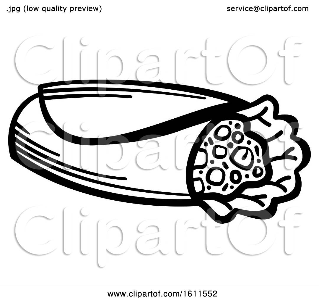 Clipart of a Black and White Burrito Royalty Free Vector Illustration