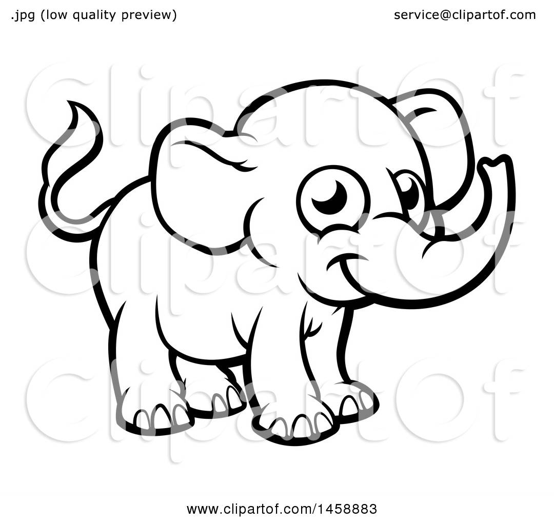 Clipart of a Black and White Cartoon Baby Elephant ...