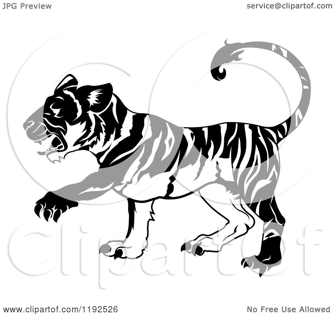 Clipart of a Black and White Chinese Zodiac Tiger in Profile - Royalty Free Vector ...