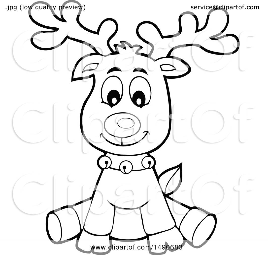 Clipart of a Black and White Christmas Reindeer Royalty