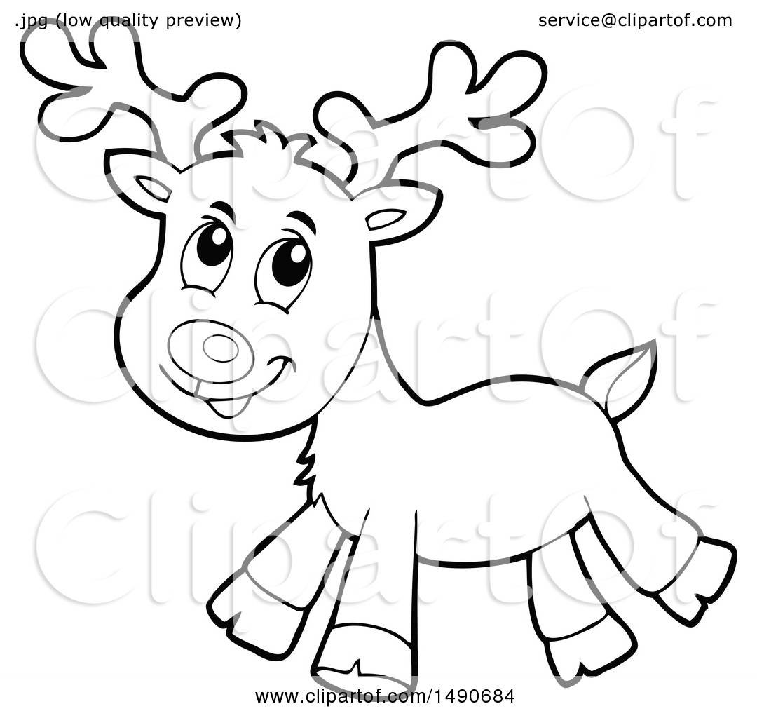 Image Of Clipart Of A Black And White Christmas Reindeer Royalty.