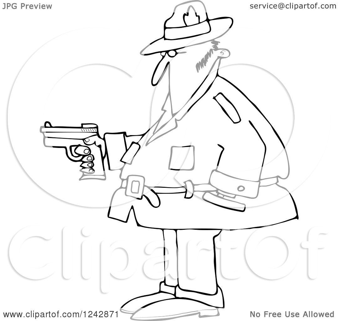 Clipart of a Black and White Chubby Private Investigator Man Holding a ...