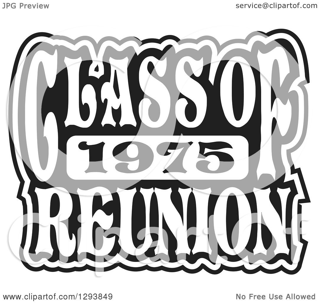 Clipart of a Black and White Class of 1975 High School Reunion Design ...