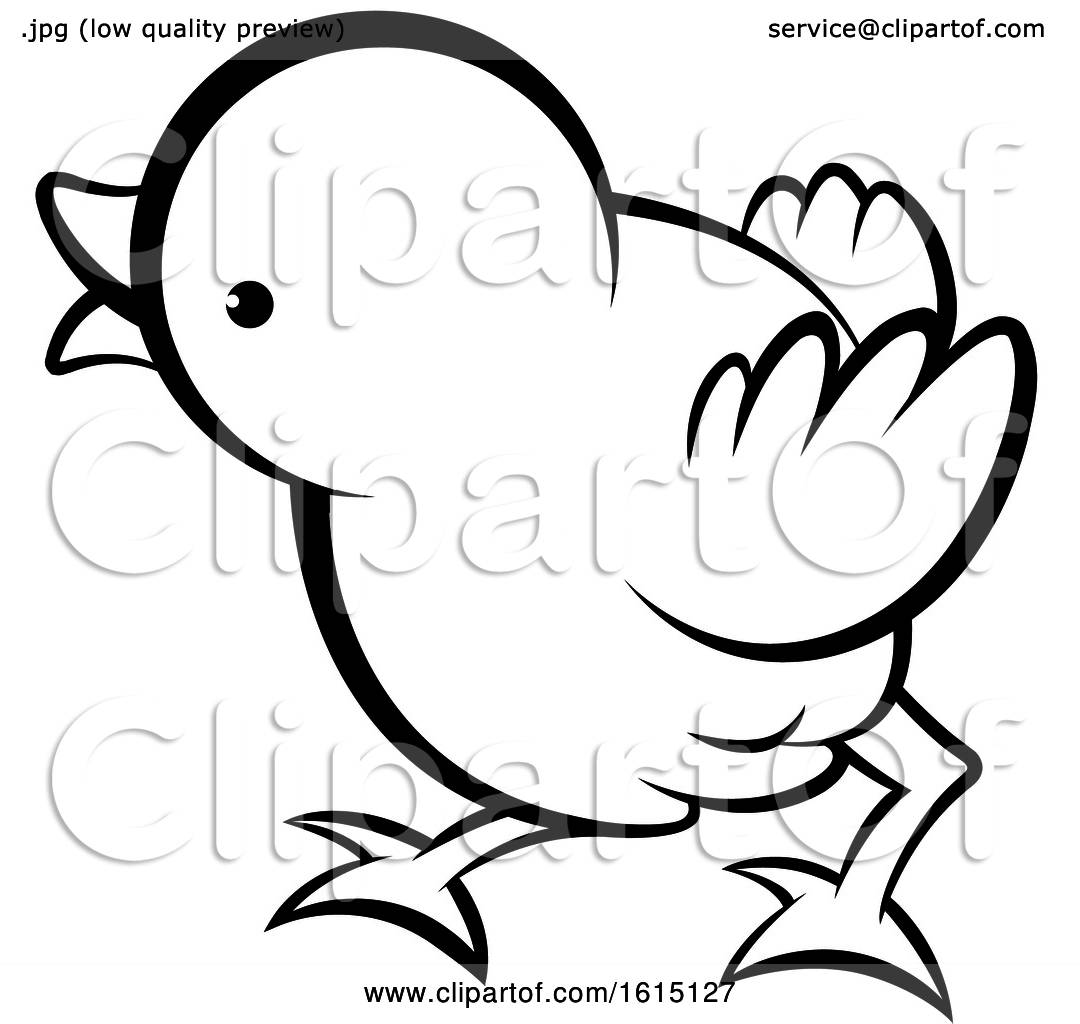 Clipart Of A Black And White Cute Curious Chick Royalty Free Vector Illustration By Lal Perera