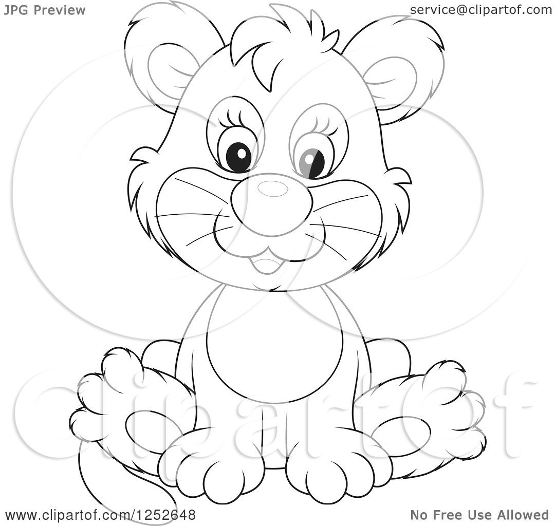 Download Clipart of a Black and White Cute Lion Cub Sitting ...