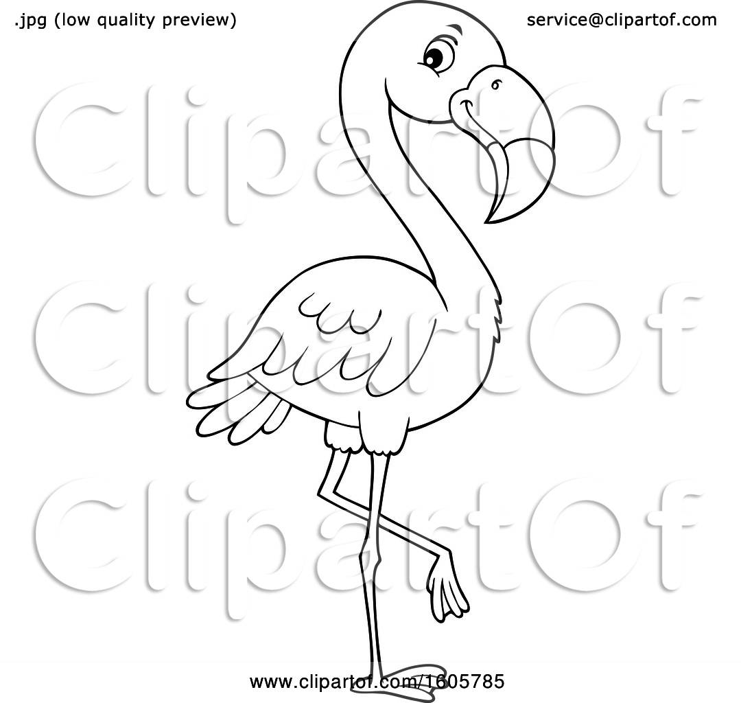 cartoon black and white flamingo