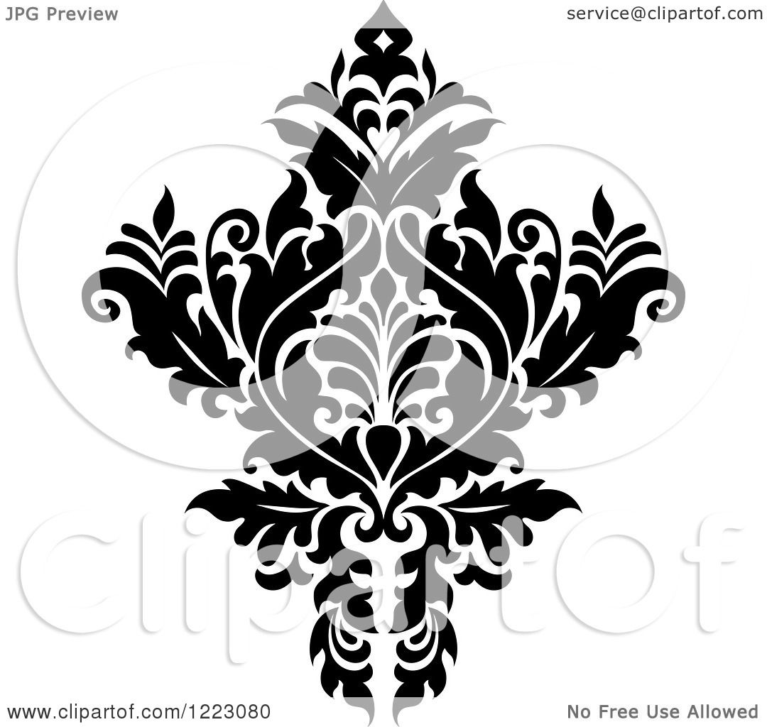 Download Clipart of a Black and White Floral Damask Design 11 ...