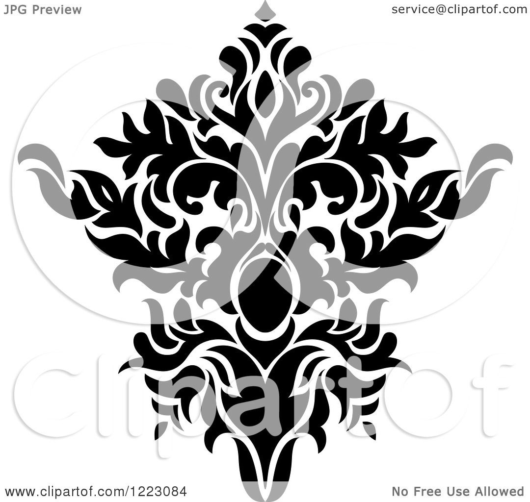 Download Clipart of a Black and White Floral Damask Design 15 ...