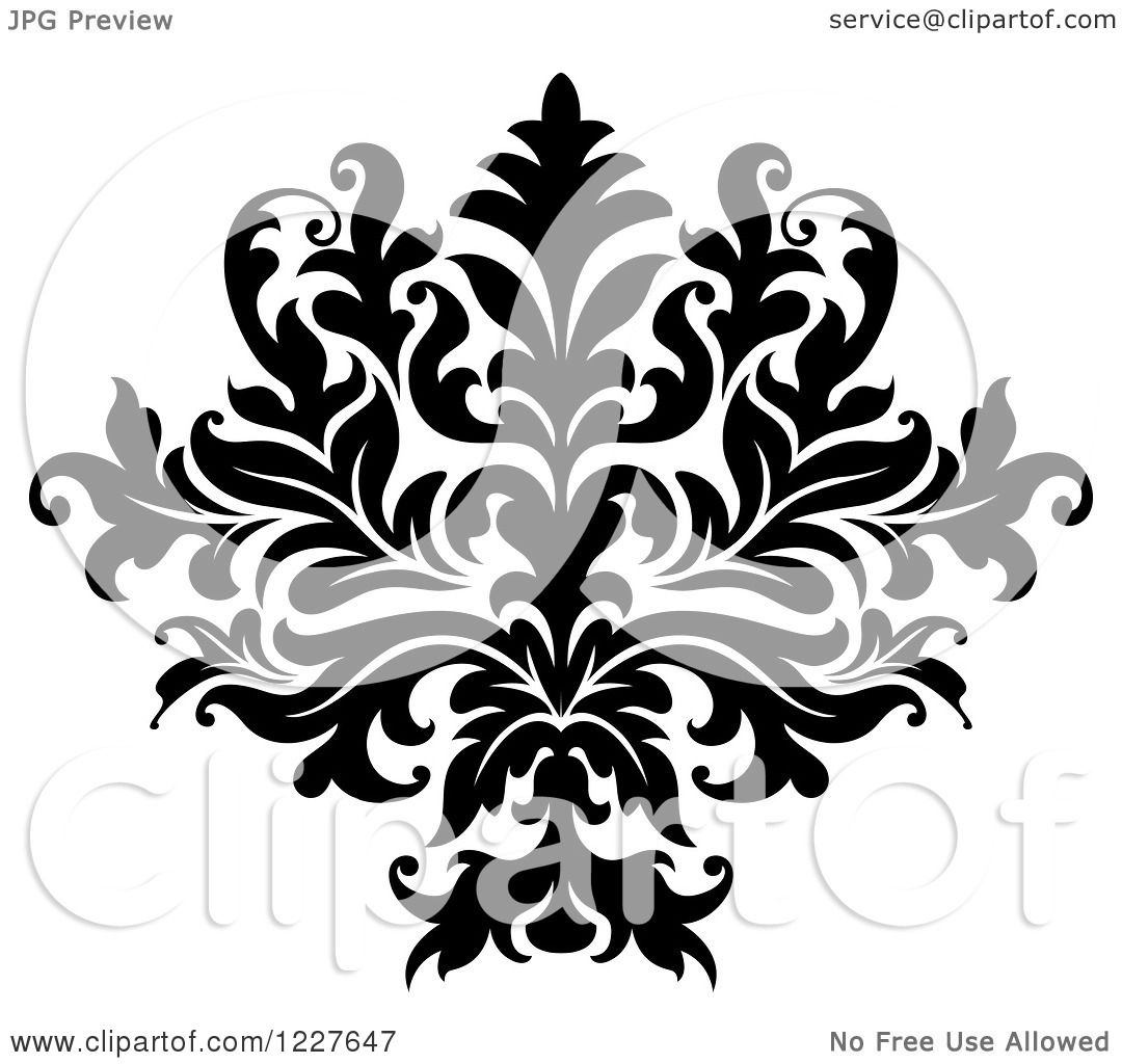Download Clipart of a Black and White Floral Damask Design 36 ...