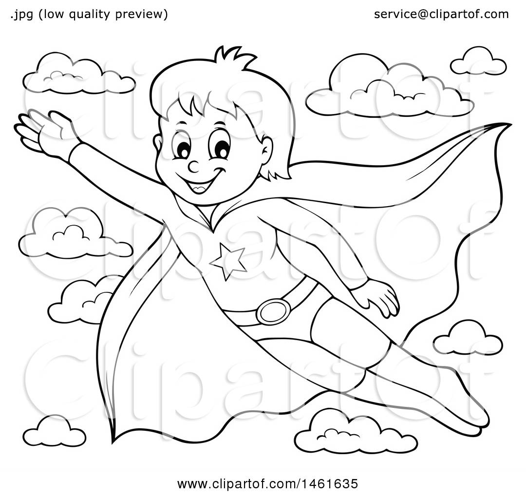 superhero kid clipart black and white