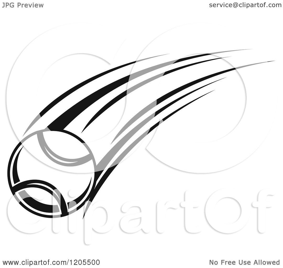 Clipart of a Black and White Flying Tennis Ball 2 - Royalty Free Vector