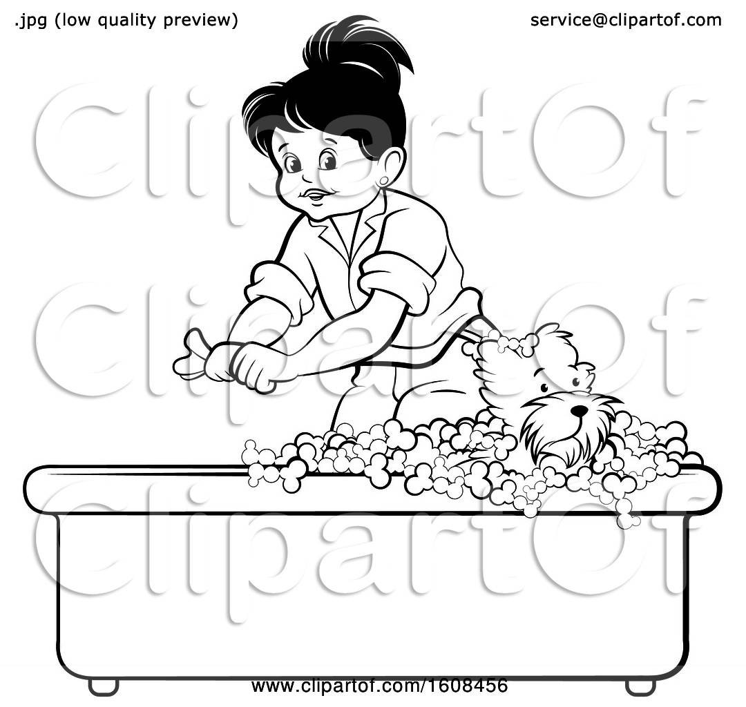 clipart of a black and white girl bathing a puppy dog in a bath tub royalty free vector illustration by lal perera 1608456 girl bathing a puppy dog