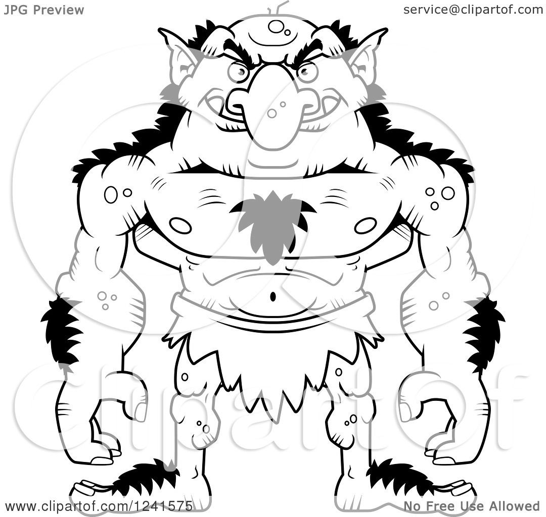 Clipart of a Black and White Grinning Evil Troll - Royalty Free Vector ...