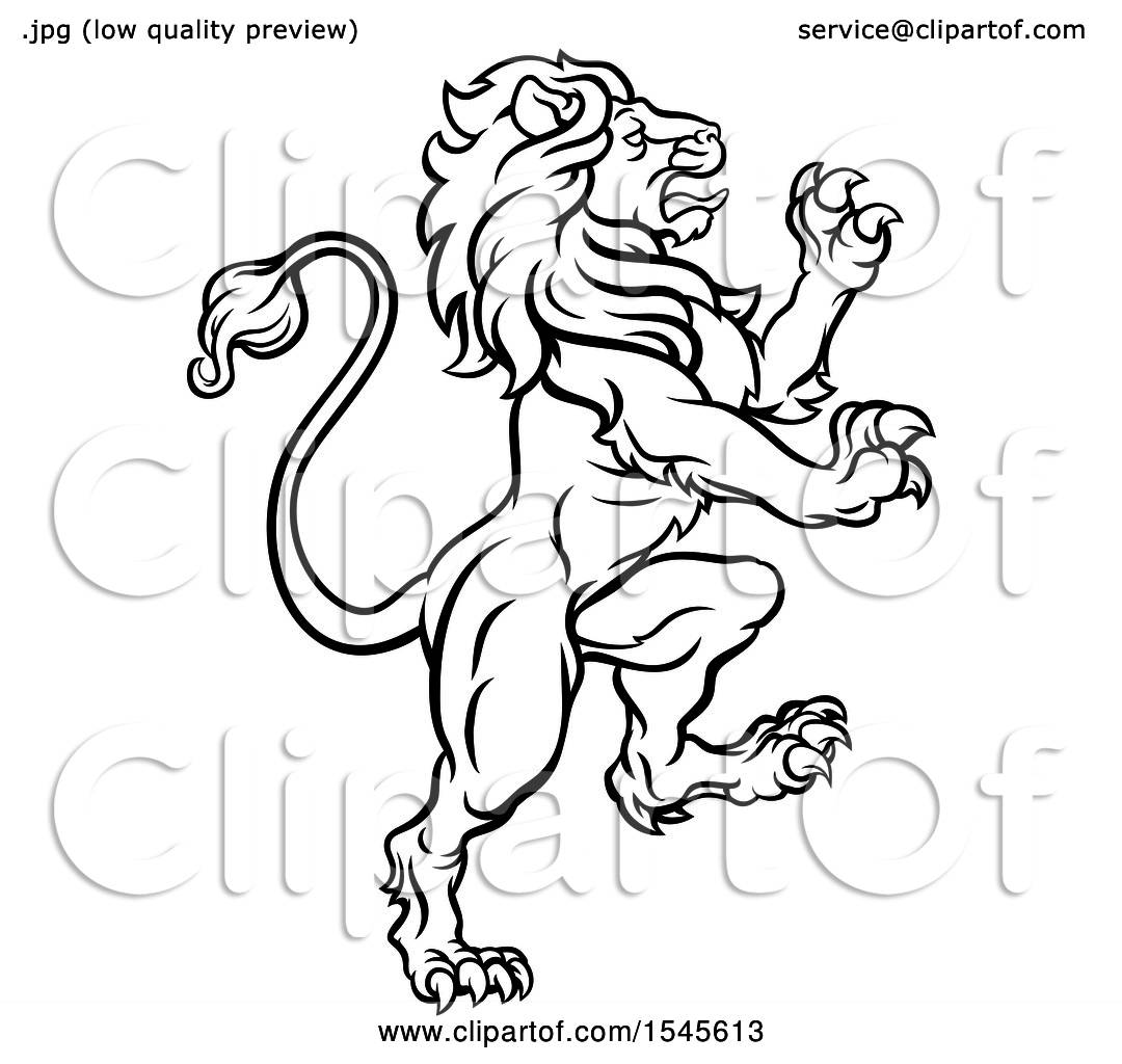 Clipart of a Black and White Heraldic Rampant Lion - Royalty Free ...