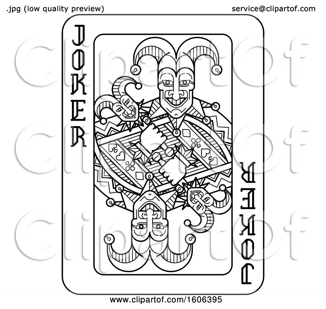 Clipart Of A Black And White Joker Playing Card Royalty Free Vector Illustration By Atstockillustration
