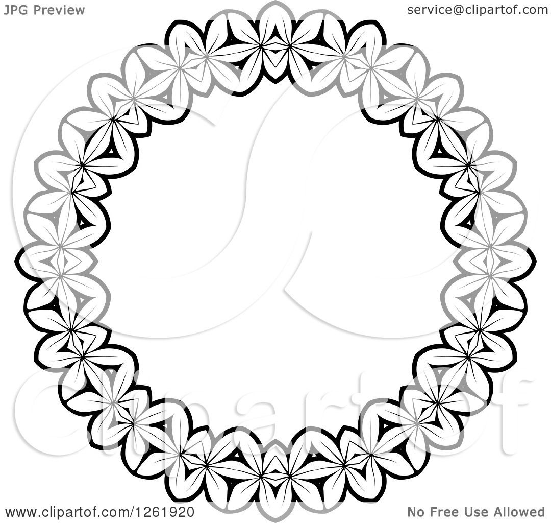 Clipart of a Black and White Lace Circle Design - Royalty Free Vector