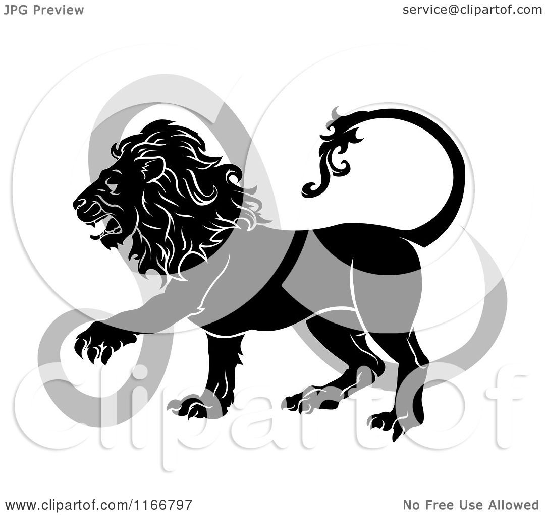 Clipart of a Black and White Leo Lion Star Sign and Symbol - Royalty ...