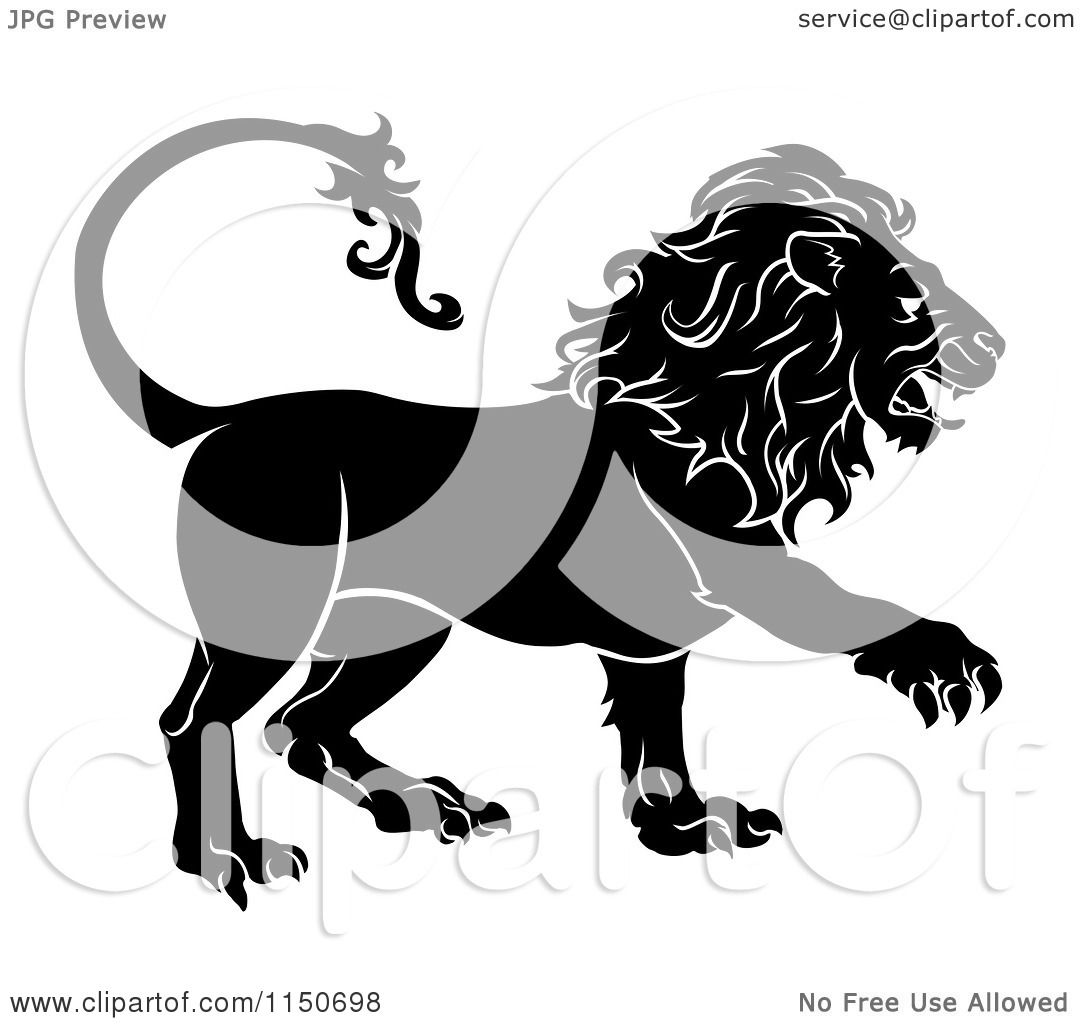 Clipart of a Black and White Leo Lion Star Sign - Royalty Free Vector ...