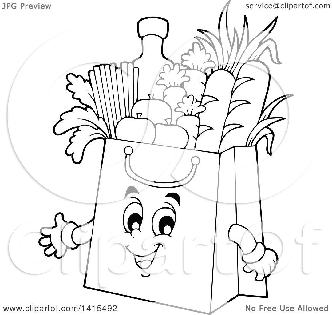 Shopping Bags & Trolleys Grocery Store Clip Art - Black And White - Bag  Clipart Transparent PNG