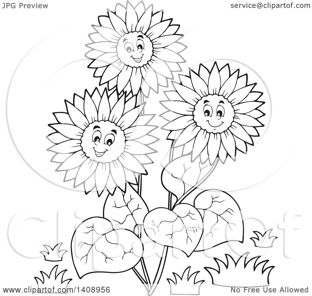 Clipart of a Black and White Lineart Group of Happy ...