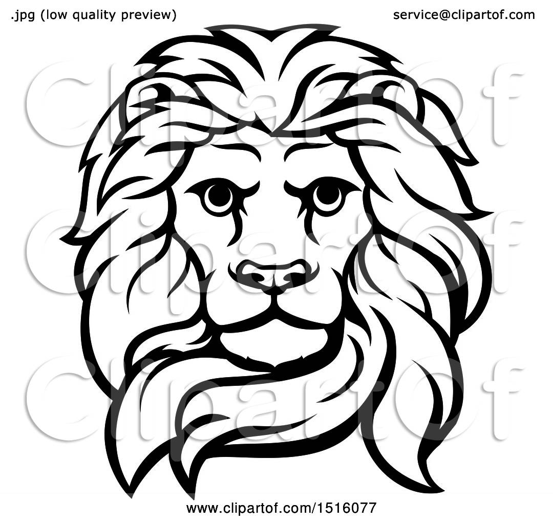 Clipart of a Black and White Male Lion Head - Royalty Free Vector
