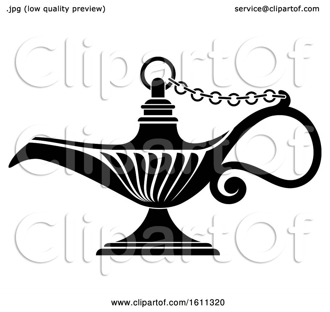 Clipart of a Black and White Oil Lamp - Royalty Free Vector ...