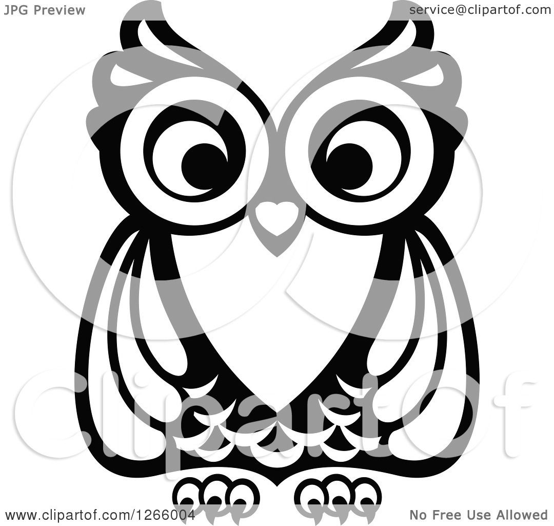 Clipart Of A Black And White Owl Royalty Free Vector