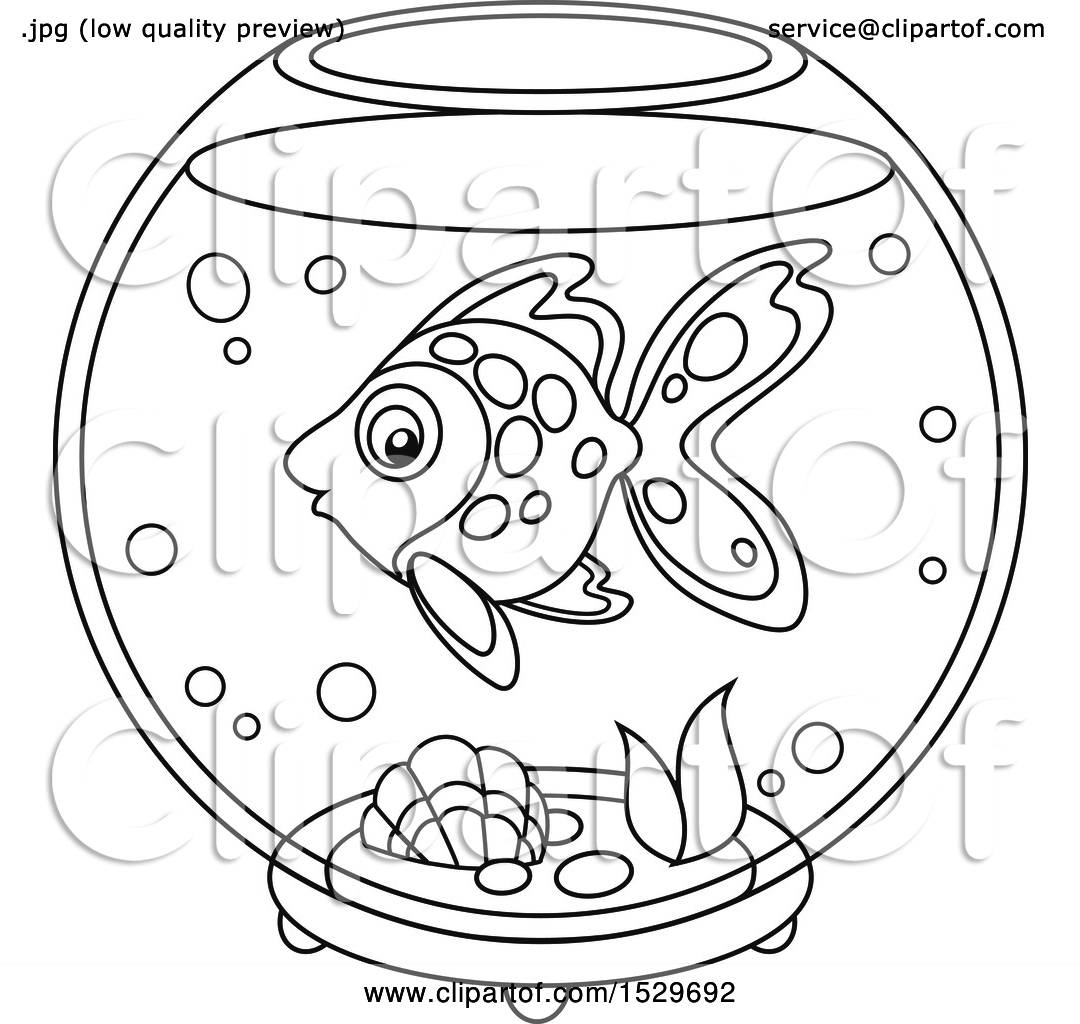 Clipart of a Black and White Pet Fish in a Bowl - Royalty Free Vector  Illustration by Alex Bannykh #1529692