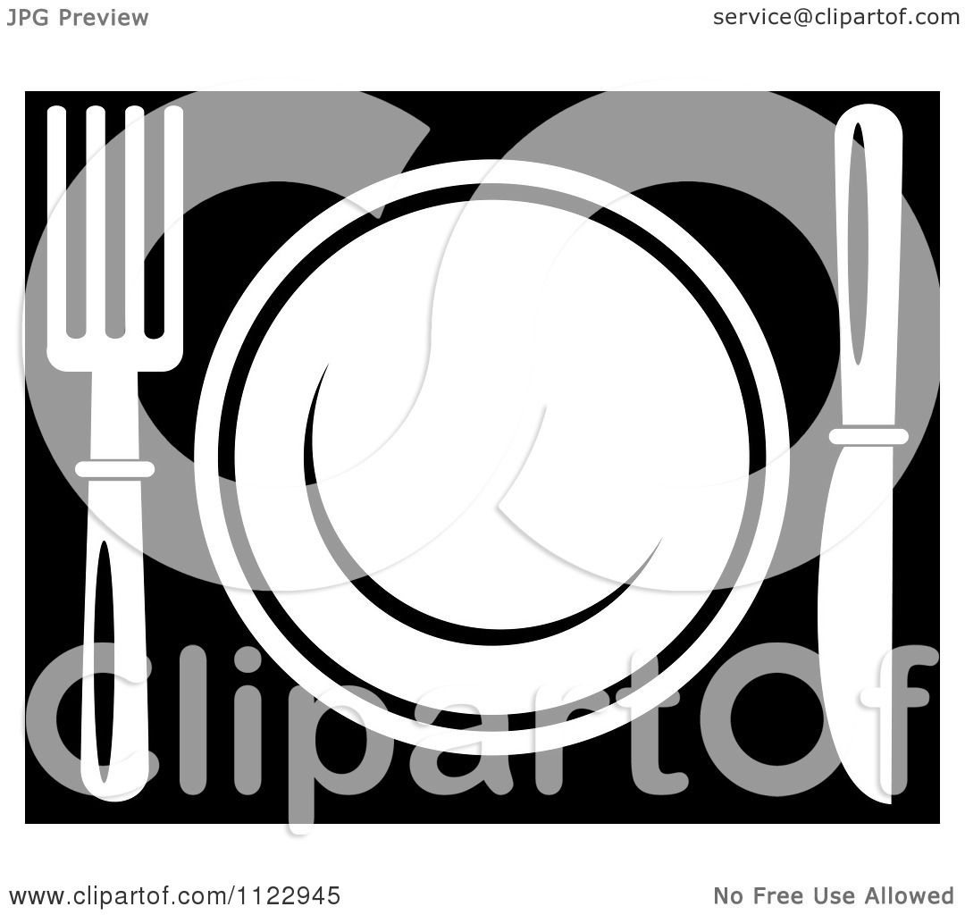 Clipart Of A Black And White Place Setting Restaurant Logo - Royalty