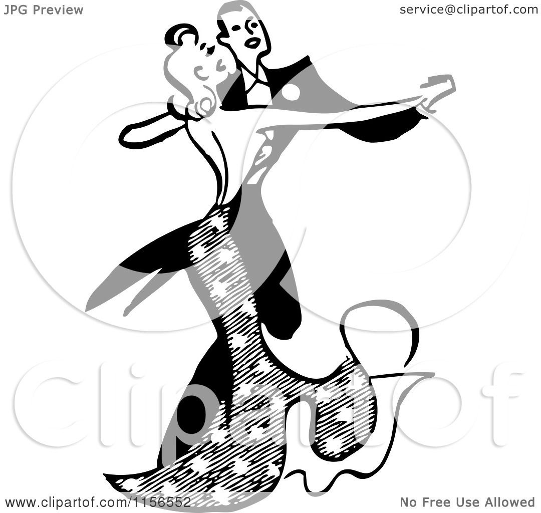 Clipart of a Black and White Retro Couple Ballroom Dancing ...