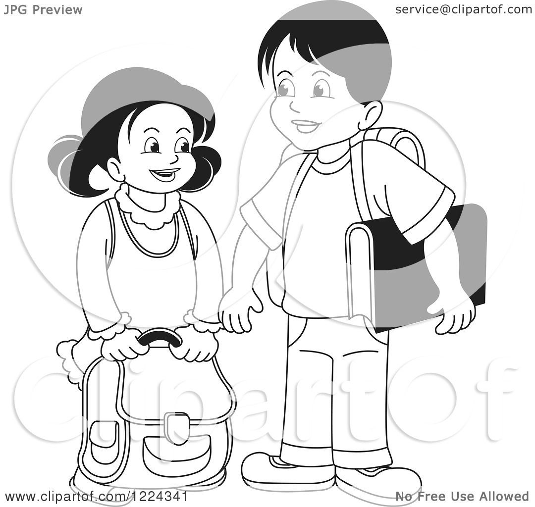 Clipart Of A Black And White School Boy And Girl Royalty Free Vector Illustration By Lal Perera