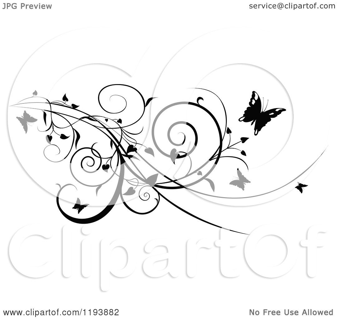 Download Clipart of a Black and White Scrolling Vine and ...