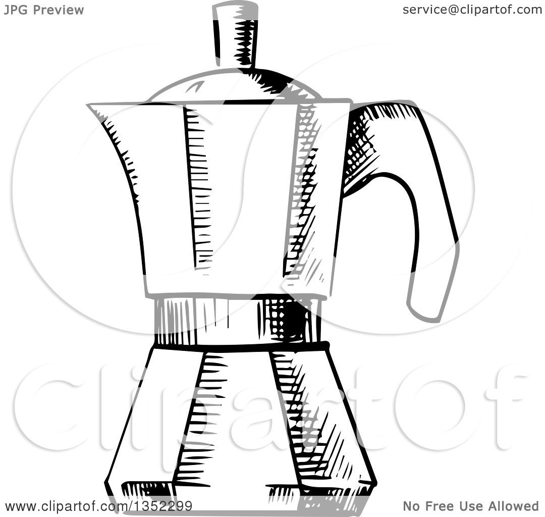 Download Clipart of a Black and White Sketched Italian Coffee Maker ...