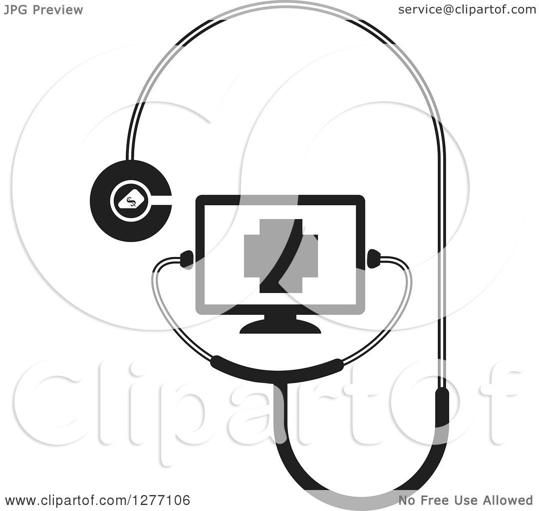 Clipart of a Black and White Stethoscope Connected to a Screen - Royalty Free Vector ...1080 x 1024