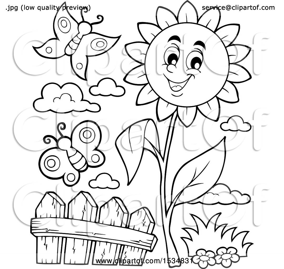 Download Clipart of a Black and White Sunflower Character and ...